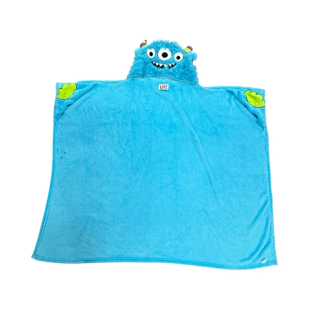 Lazy One Blue Monster Hooded Critter Blanket Three Eyed Wearable Fleece Throw
